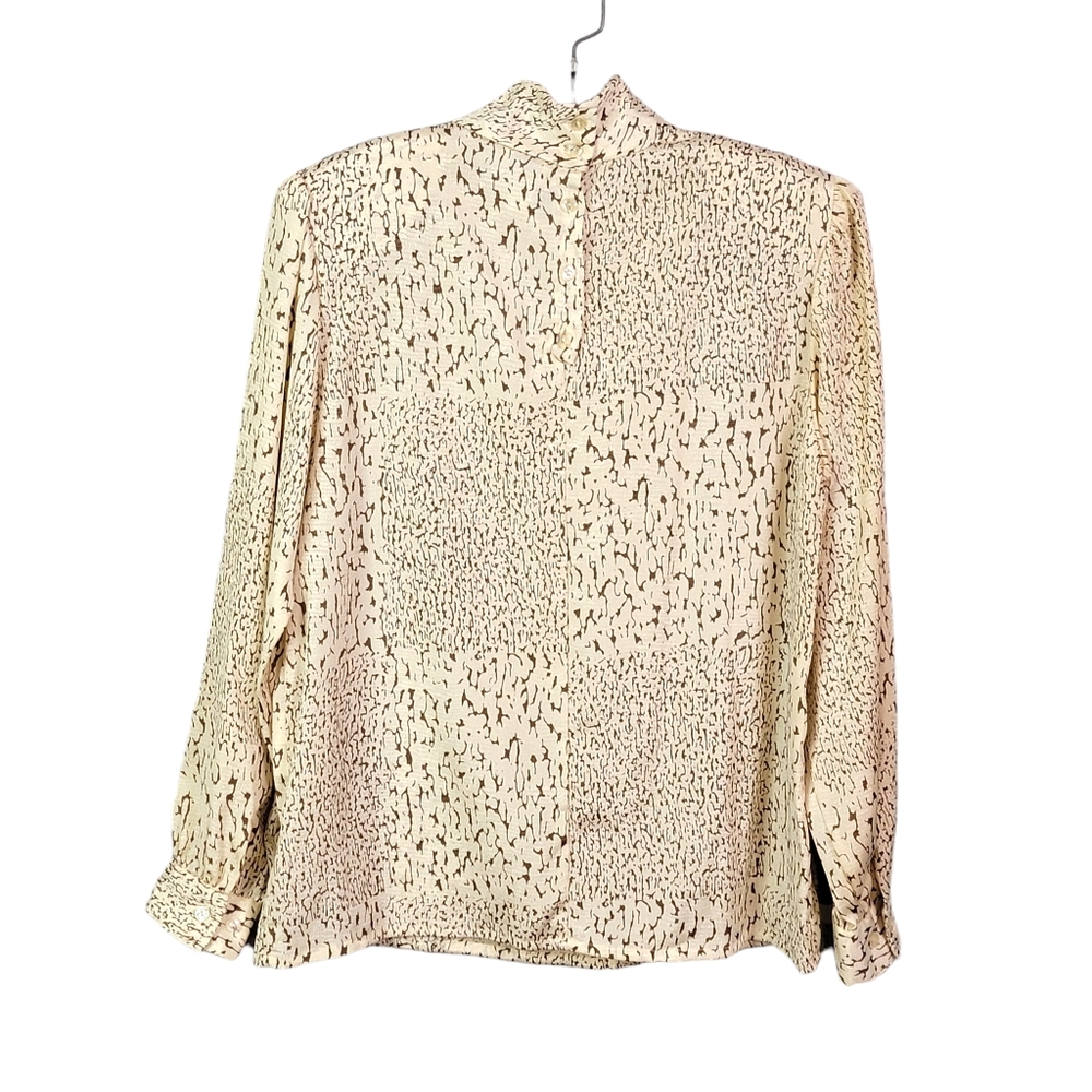 Tan Jay Vintage 80's Animal Print Inspired All Over Print Silky Feel Blouse  8 - Picture 5 of 14